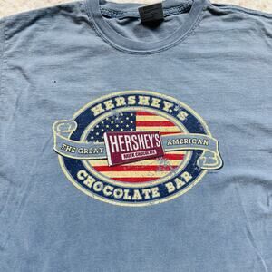 Vintage Hershey's Chocolate Bar American Flag Slate Blue Cotton Tee Shirt Small